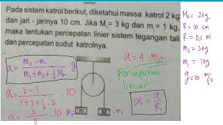 menghitung percepatan tegangan tali dan percepatan sudut pada katrol silinder pejal [upl. by Standush]