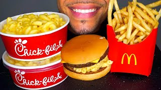 ASMR MCDONALDS MAC N CHEESE CHICK FIL A CHEESEBURGER FRIES STIRRING EATING SOUNDS BIG BITES JERRY [upl. by Jerrilyn]