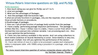 Virtusa Polaris 1st round interview questions and answers on SQL and PLSQL [upl. by Backer]