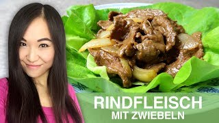 REZEPT gebratenes Rindfleisch mit Zwiebeln  chinesisches Essen aus dem Wok [upl. by Navillus774]