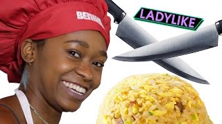 Women Try Benihana Food Tricks • Ladylike [upl. by Aihsetan772]