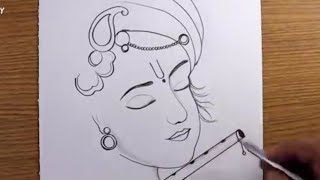 How to draw Shree Krishna Face Easy  Pencil Sketch   Krishna Drawing Easy Art Video Sketch 2024 [upl. by Anelliw]