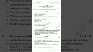 Drug delivery system202223 MPH102T MPharm 1st sem shorts pharmacy aktu questionpaper [upl. by Einiar]