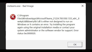 Fix msteamsexe Bad Image Error Status 0xc0000020 Windows 11 [upl. by Saleme]