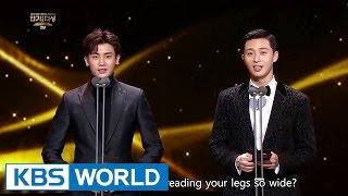 Park Seo Joon amp Park Hyungsik from Hwarang presents an award 2016 KBS Drama Awards20170103 [upl. by Nema786]