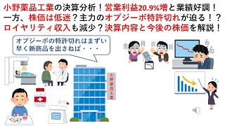 小野薬品工業の決算分析！営業利益209増と業績好調！一方、株価は低迷？主力のオプジーボ特許切れが迫る！？ロイヤリティ収入も減少？決算内容と今後の株価を解説！ [upl. by Naesar737]