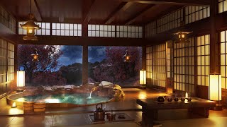 Japanese Onsen  Water Sounds with Piano Flute and Koto Music for Sleep Meditation Study [upl. by Nnahtur976]