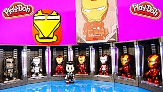 Play Doh Iron Man Surprise Egg Marvel Iron Man 3 Cosbaby Toys Light Up Lockers Disney Cars Toy Club [upl. by Poppas]