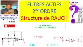 Filtre actif 2nd ordre  structure de RAUCH diagramme de Bode fréquence de coupure cours [upl. by Hairej]