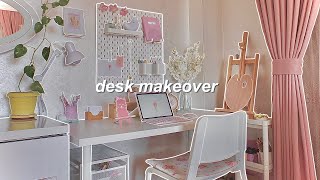 aesthetic desk makeover 🎀  pinterest inspired ✨ [upl. by Ojyma]