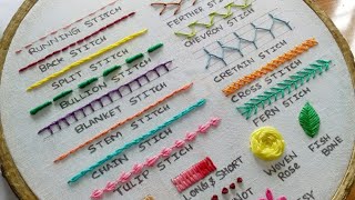 20 Basic Hand Embroidery Stitches Sampler for Absolute Beginners [upl. by Adalie]