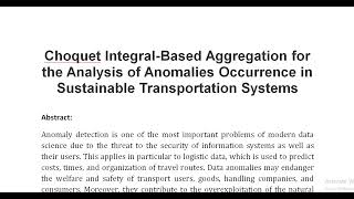 Choquet Integral Based Aggregation for the Analysis of Anomalies Occurrence in Sustainable Transport [upl. by Joashus242]