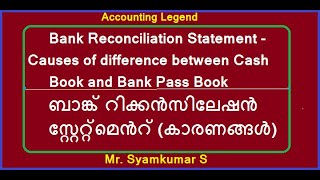 Bank Reconciliation StatementCauses of difference between Cash Book and Bank Pass Book [upl. by Tung]