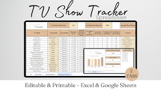 TV Show Tracker Excel Spreadsheet TV Episode Journal Template Google Sheets TV Series Tracking [upl. by Atilegna]