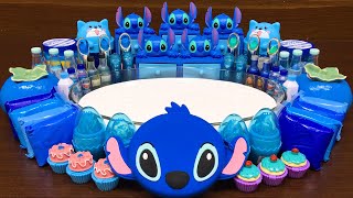 BLUE STITCH Slime Mixing Makeup Glitter and More into Glossy Slime Satisfying Slime Video 761 [upl. by Ahsilra165]