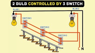 2 bulb controlled by 3 switch  staircase wiring [upl. by Anayk]