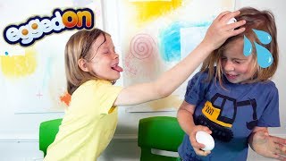 Gary and Evan Play Egged On  Eggedon Roulette Challenge for kids [upl. by Feil]