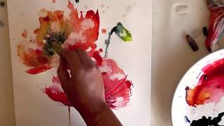 watercolour aquarelle poppies poppy painting demo loose wet in wet watercolour painting watercolour [upl. by Rodd613]