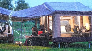 9999 Inflatable Tent Trailer Camping in the Rain ☔ Awesome Air Conditioner and AllInOne Kitchen [upl. by Milka5]