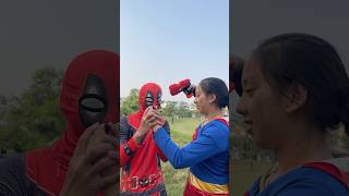 Super Girl feeding Deadpool  Marvel real Life [upl. by Aneehsram898]