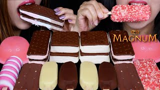 ASMR MINI MILK amp WHITE MAGNUM ICE CREAM BARS NEAPOLITAN ICE CREAM SANDWICHES STRAWBERRY SHORTCAKE [upl. by Nahsar]