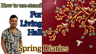 Living room stencil design  Asian paints stencil design Spring Diaries [upl. by Constancia]