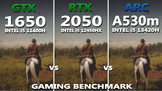 Laptop GTX 1650 vs RTX 2050 vs ARC A530M Gaming Benchmark Test  Tested in 10 Games [upl. by Ainessej]