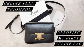 Celine Teen Triomphe BagUnboxing My First Celine Bag🥰 [upl. by Yttik853]