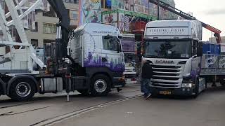 DEEL1 KERMIS 🎢🎡🎠🎪AFBOUW IN LEIDEN bij molen de valk en Langegrach en schuttersveld en beestenmarkt [upl. by Hutchison357]