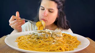 CHICKEN SPAGHETTI WITH CREAMY TOMATO SAUCE  MUKBANG  ASMR  EATING SOUNDS [upl. by Kiel]