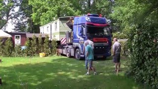 Transport stacaravan van Vlagtwedde naar Camping Renskers in Kotten Winterswijk 12 05 2016 [upl. by Skelton]