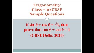 If sin Theta  cos Theta  root 3 then prove that tan Theta  cot Theta  1  Class10Trigonometry [upl. by Gault]