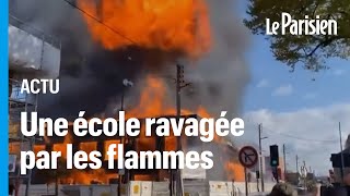 Montfermeil  un violent incendie ravage l’école JulesFerry en travaux [upl. by Waddington227]