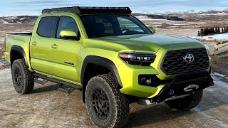 Lifted 2023 Toyota Tacoma TRD Off Road in Lime Rush on 28570R17 Tires [upl. by Ynned568]