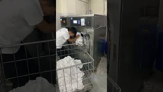 Unloading of linen from girbau washer girbau laundry laundrywork machine hyattregency vlog [upl. by Tol273]