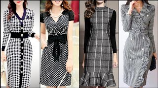 Print Bodycon Dress Plaid Houndstooth Bodycon Mini Dress Elegant Dresses Classy Off Shoulder Knot Fr [upl. by Niwrud]