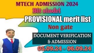 Bit sindri mtech admission 2024Non gate provisional merit listdocument verification amp admission [upl. by Rats]