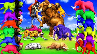 20 Giant Lion Leopard vs 10 Dinosaur Evil Attack Baby Cow Buffalo Elephant Saved By 5 Woolly Mammoth [upl. by Torrey]