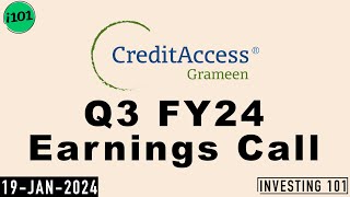 CreditAccess Grameen Q3 FY24 Earnings Call  CreditAccess Grameen 2024 Q3 Results [upl. by Janetta]