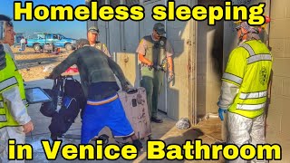 Homeless still sleeping in Venice Beach Bathroom  Venice Beach clean up Update [upl. by Siri]