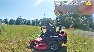 Man Fleeing on Lawnmower Pulls Gun Shoots Own Hand After Taser Hit [upl. by Eenalem]