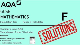 AQA GCSE Maths 8300 Foundation  June 2018 Paper 2 [upl. by Collin]