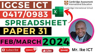 IGCSE ICT Paper 31 FebMarch 2024  Spreadsheet [upl. by Hanahsuar]