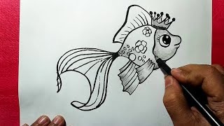 How to Draw a Beautiful Fish  Easy Line Drawing of a Fish  YZArts [upl. by Gabriel]