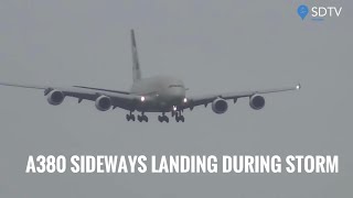 A380 sideways landing during a storm  very high cross winds [upl. by Rubma]