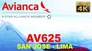 Trip Report 4K  Avianca AV625 San Jose SJO  Lima LIM Economy Class Review [upl. by Nittirb]