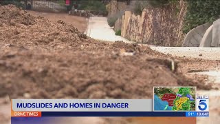 Mulholland Drive homes in danger after mudslide [upl. by Noffihc145]