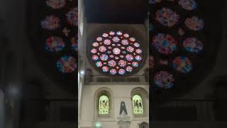 Close up view of 1989 installed Rose Window unveiled by Lady Diana Spencer at St Albans Cathedral [upl. by Fidelis]