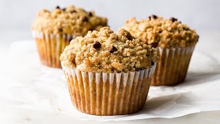 Small Batch Banana Chocolate Chip Muffins with Streusel [upl. by Ardnuassac]