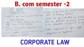 BCom Semester 2  Corporate laws questions  Important Questions [upl. by Inavoj]